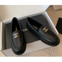 Most Popular Chanel Calfskin & Shearling Wool Loafers Flat Black 1120024