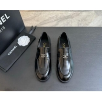 Low Price Chanel Shiny Calfskin Loafers Flat Black 120027