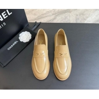 Good Quality Chanel Shiny Calfskin Loafers Flat Beige 1120029