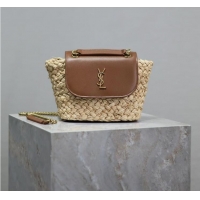 Top Grade Saint Laurent Mini Manon In Raffia Shoulder Bag Y8523 Naturel And Brick