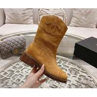 Charming Chanel Suede Ankle Boots with Side CC Camel Brown 120035