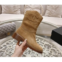 Classic Practical Chanel Suede Ankle Boots with Side CC Light Brown 1120039