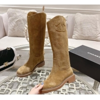 AAAAA Chanel Suede Medium Boots 4cm with Side CC Dark Beige 120044