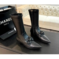 Buy Cheap Chanel Stretch Lambskin Ankle Boots Flat with Bow Black G45911 120049