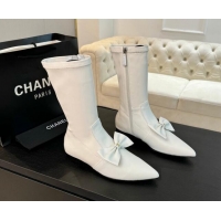 Low Cost Chanel Stretch Lambskin Ankle Boots Flat with Bow White G45911 120050