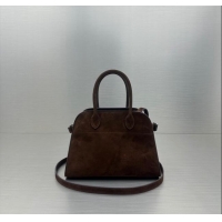 Good Discount The Row Soft Margaux 10 Bag in Suede 1831 Dark Brown 2023