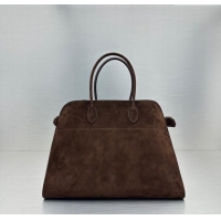 Best Price The Row Soft Margaux 15 Bag in Suede 1831 Dark Brown 2023