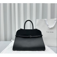 Best Price The Row Margaux Belt 15 Tote Bag in Leather 1844 Black/Silver 2024