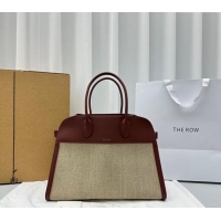 Noble Grade The Row Margaux 15 Medium Tote Bag in Canvas and Leather 1831 Burgundy 2024