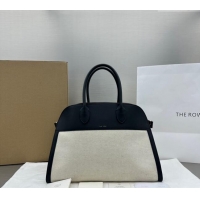 Top Grade The Row Margaux 15 Medium Tote Bag in Canvas and Leather 1831 White/Black 2024