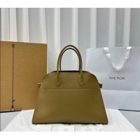 Big Discount The Row Margaux 15 Medium Tote Bag in Smooth Leather 1831 Olive Green 2024