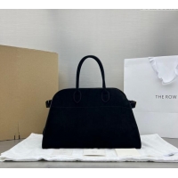 Buy Discount The Row Margaux 15 Medium Tote Bag in Suede 1831 Black 2024