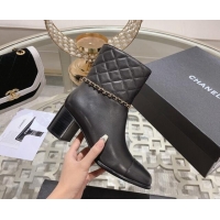 Best Product Chanel Quilted & Calfskin Heel Ankle Boots with Chain Black 1120054