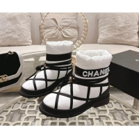 Generous Chanel Quilted Down Snow Boots Black/White 120058