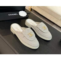 Buy Luxury Chanel Canvas Flat Mules with Quilted CC Foldover G45474 Grey 120061