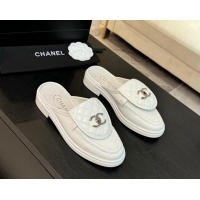 Good Product Chanel Calfskin Flat Mules with Quilted CC Foldover G45474 White 120062