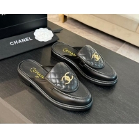 Charming Chanel Calfskin Flat Mules with Quilted CC Foldover G45474 Black/Gold 1120066