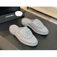 Sumptuous Chanel Calfskin Flat Mules with Quilted CC Foldover G45474 Grey/Silver 120067