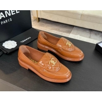 Popular Style Chanel Calfskin Flat Loafers with Quilted CC Foldover G45474 Tan Brown 1120072