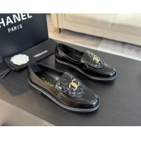 Classic Hot Chanel Calfskin Flat Loafers with Quilted CC Foldover G45474 Black 1120073