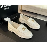 Good Quality Chanel Calfskin Flat Loafers with Quilted CC Foldover G45474 White 1120074