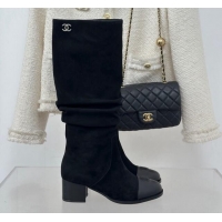 Best Product Chanel Suede Heel Pile High Boots Black 120092