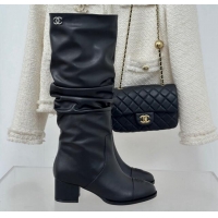 Most Popular Chanel Calfskin Leather Heel Pile High Boots Black 120093