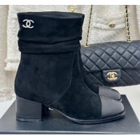 Best Grade Chanel Suede Heel Pile Ankle Boots Black 1120094