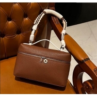 Super Quality Loro Piana Extra Pocket Pouch L27 in Calfskin with Braided Shoulder Strap L9008 Brown 2023