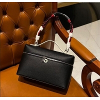 Top Quality Loro Piana Extra Pocket Pouch L27 in Calfskin with Braided Shoulder Strap L9008 Black 2023