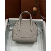 Best Price Loro Piana Happy Day Top Handle Bag in Grained Leather L9013 Grey 2023