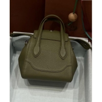 Low Price Loro Piana Happy Day Top Handle Bag in Grained Leather L9013 Green 2023