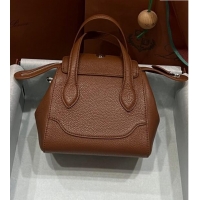 Top Quality Loro Piana Happy Day Top Handle Bag in Grained Leather L9013 Brown 2023