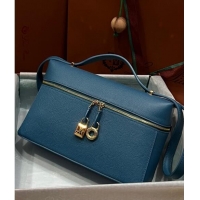 Grade Quality Loro Piana Extra Bag L27 in Palm-Grained Leather 6003 Blue 2023