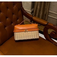 Top Design Loro Piana Extra Pocket L27 East-West bag in Calfskin and Wicker L0001 Orange 2024