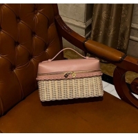 Top Grade Loro Piana Extra Pocket L27 East-West bag in Calfskin and Wicker L0001 Light Pink 2024