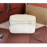 Well Crafted Loro Piana Small Extra Travel Pouch in Calfsklin Leather 8008 Whisper White 2024