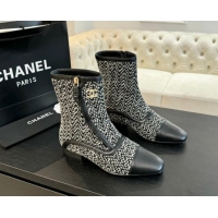 Fashion Chanel Tweed Patchwork Ankle Boots Black/White 120100