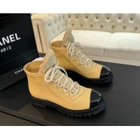 Most Popular Chanel Calfskin & Tweed Laced-up Ankle Boots Beige 1120106