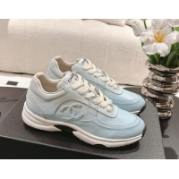 Classic Hot Chanel Printed Calfskin Sneakers Light Blue 1120111