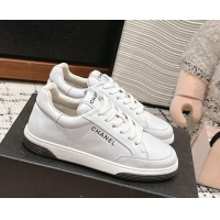 Good Looking Chanel Printed Leather Sneakers White 120115