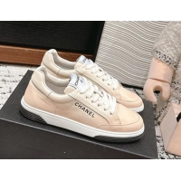 Top Design Chanel Printed Leather Sneakers Beige 1120117