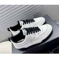 Grade Chanel Cotton Sneakers White/Black 1120119