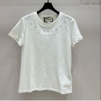 Grade Quality Gucci Cotton T-Shirt with Strass 1203 White 2024