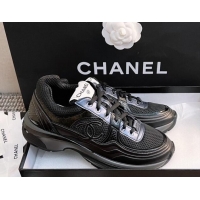 Crafted Chanel Mesh & Calfskin Sneakers G39792 Black/Blue 1120123