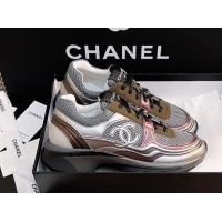 Good Quality Chanel Mesh & Calfskin Sneakers G39792 Khaki 1120124