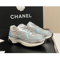 Top Grade Chanel Mesh & Calfskin Sneakers G39792 Silver/Blue 120126