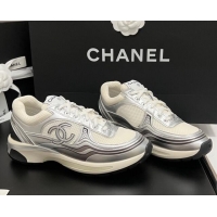 Generous Chanel Mesh & Calfskin Sneakers G39792 Silver/White 120127