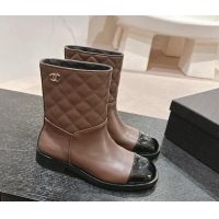 Low Price Chanel Calfskin & Quilted Flat Ankle Boots Brown 1120147