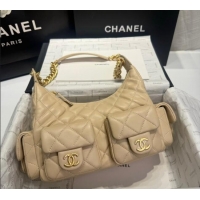 Famous Brand Chanel Shiny Lambskin Large Hobo Bag AS5339 Beige 2024